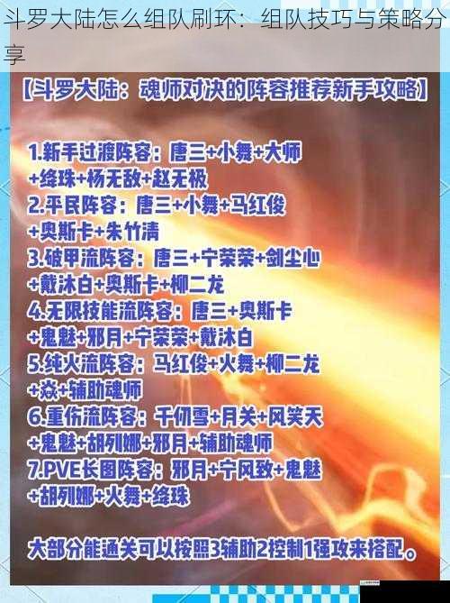 斗罗大陆怎么组队刷环：组队技巧与策略分享